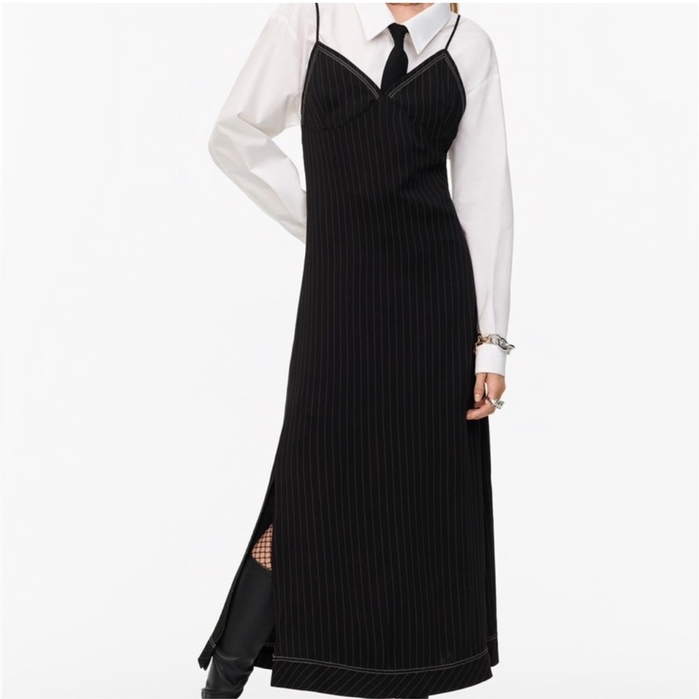 NWT ZARA LIMITED EDITION long pinstripe satin dress with leg slits